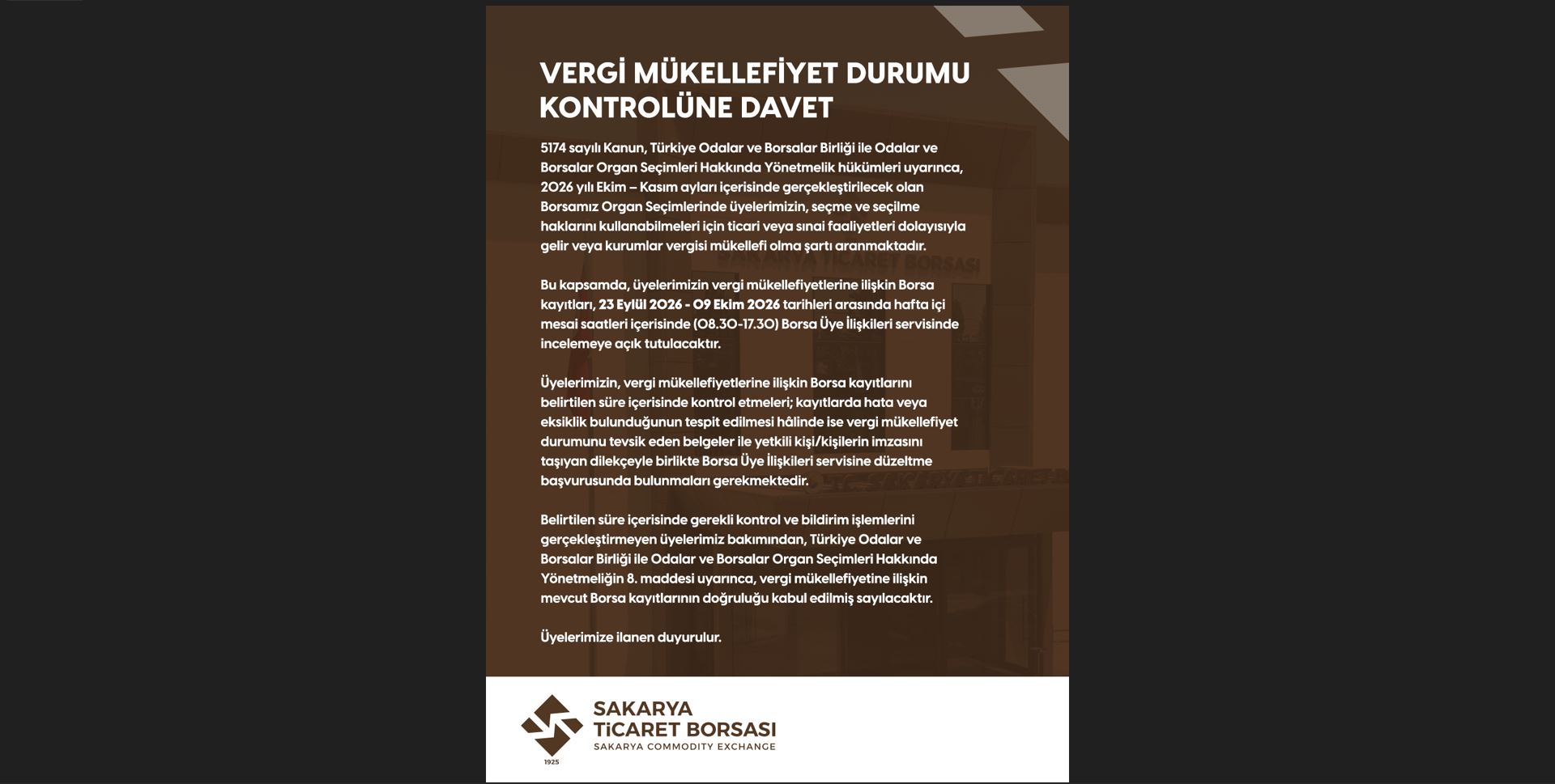 Vergi Mükellefiyet Durumunu Kontrole Davet